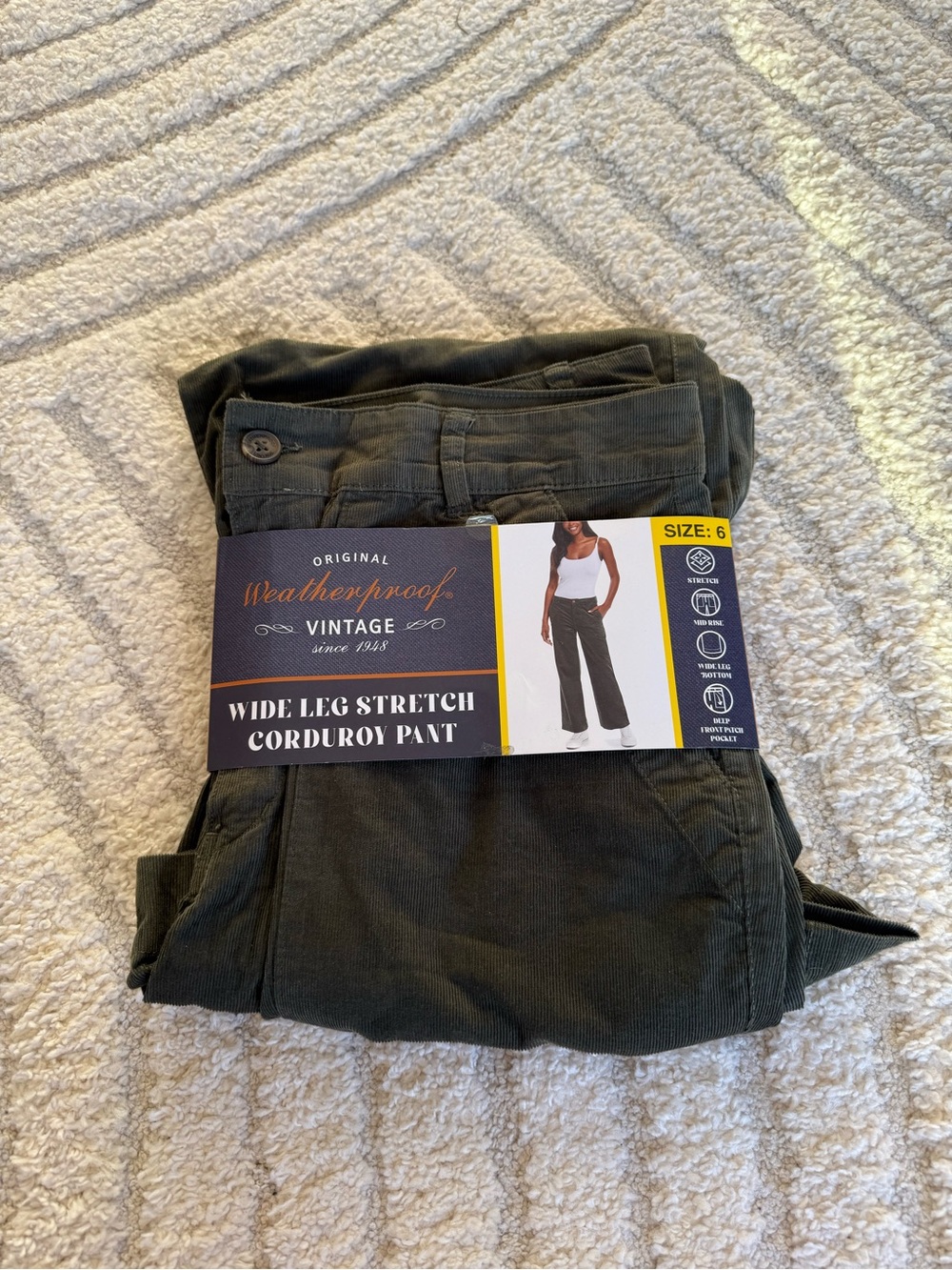 Weatherproof Olive Green Wide Leg Stretch Corduroy Pants